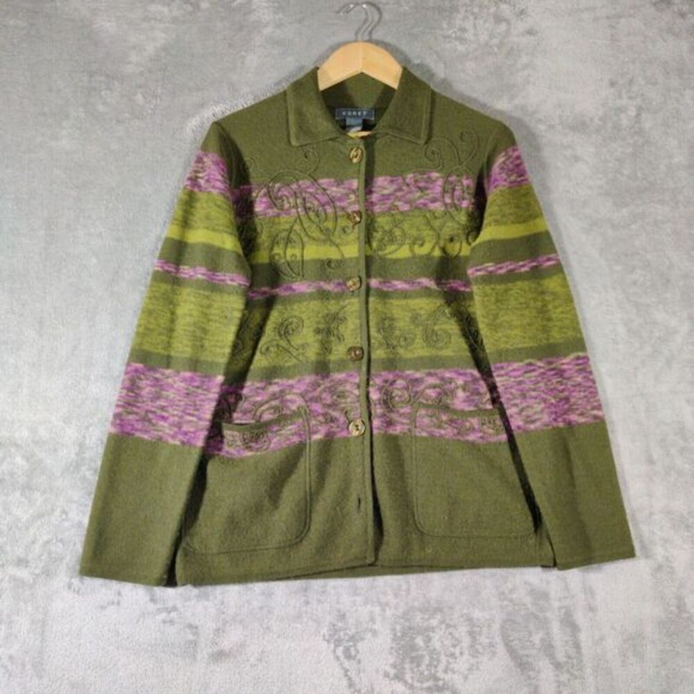 Koret Sweater Womens Small Green ButtonUp Sweater Cardigan Chunky Knit Cabincore